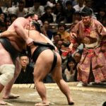 Deux sumos en pleine lutte